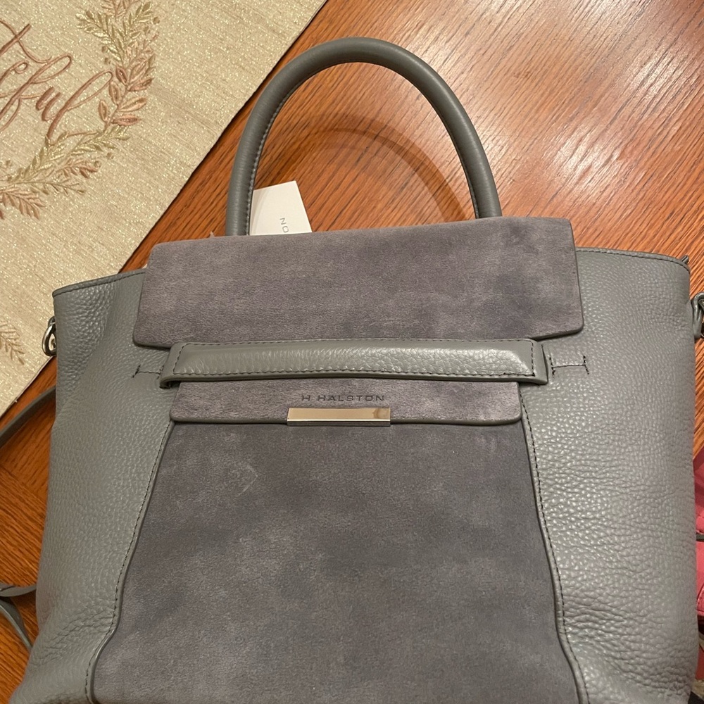 Grey Suede & Leather Satchel Bag H BY HALSTON